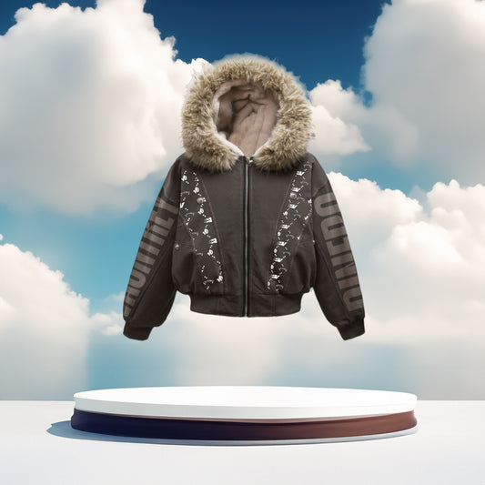 VNTY Faux Fur Trim Zip Up Hoodie